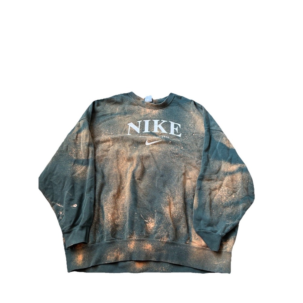 Nike Sweatshirt Men's S Green Embroidered Spellout Pullover Bleach Oversized